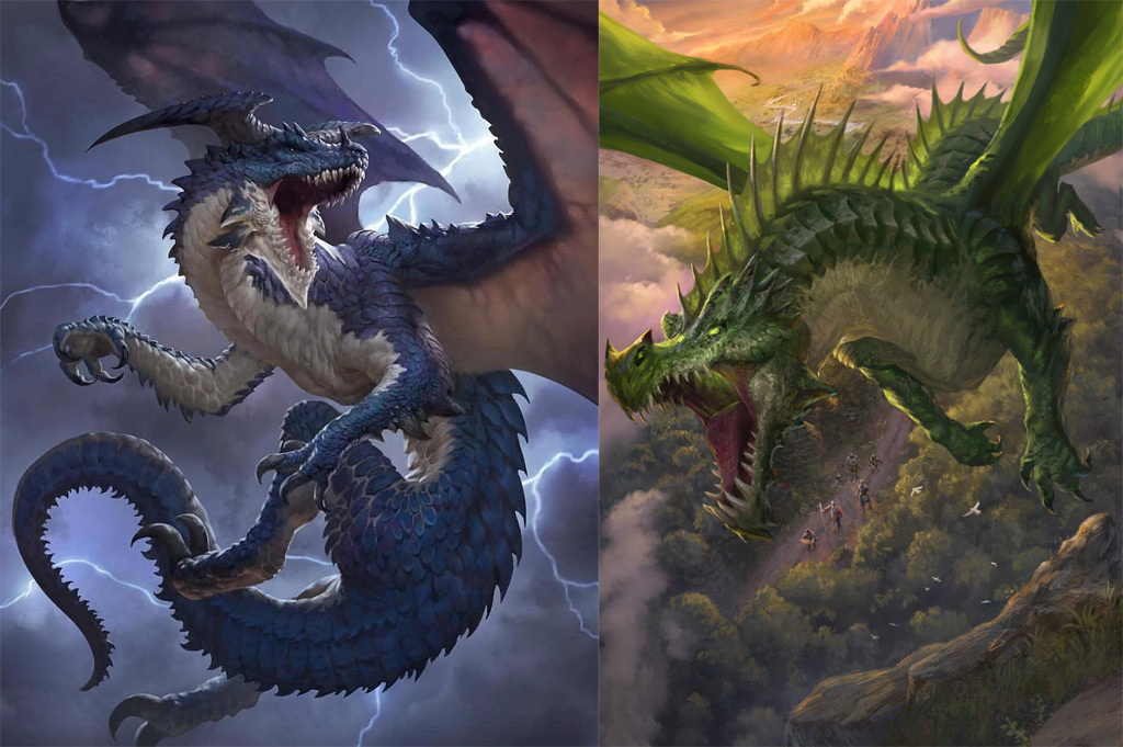 Dragon bleu et dragon vert