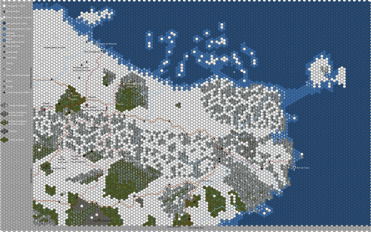 Carte de la région nord-ouest de la planète Xitragupten, pylône de Rdolom et d'Altan Bulag