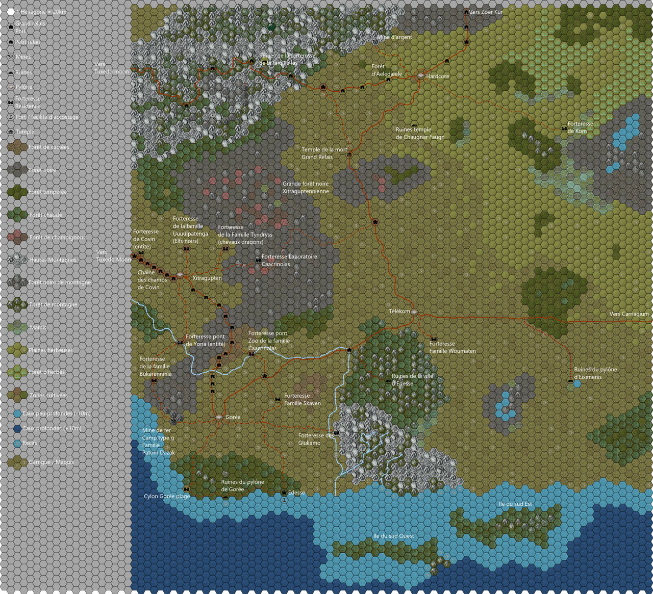 Carte de la région Sud de la planète Xitragupten, pylônes de Xitragupten, Gorée, Telekom, Hardcore